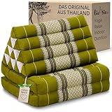 livasia Thaikissen mit 2 Auflagen - 120x50x8cm - Dreieckskissen mit Sitzkissen, Keilkissen mit Kapok, Rückenkissen faltbar, Thaimatte zum Klappen, handgefertigt, Meditationskissen (Grün)