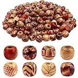 TOAOB 200 Stück Holzperlen12mm Gemalt Holz Perlen mit Großem Loch Verschiedene Muster Perlen Kugeln Spacer Perlen Bastelperlen Gemalt Perlen zum Basteln für Makramee Armband Dreadlocks