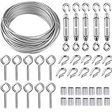 TooTaci 30m Drahtseil 2mm Stahlseil Ummantelt mit M5 Seilspanner – Stahlseil mit ösen Ideal für Kletterpflanzen, Gardinen, Dekoration, Beleuchtung und Hängende Objekte