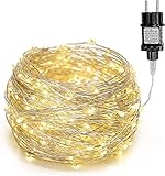 Gresonic 200/300er LED Mikro Silberdraht Lichterkette Strombetrieb Deko für Innen Außen Warmweiß (Warmweiß, 100LED)
