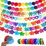 Party Girlande, Girlande Geburtstag, Bunt Girlanden Papier Deko, 7 Stück Papiergirlande, Lametta Girlandes Papier Deko zum Aufhängen, Geburtstagsdeko Hochzeitsdeko Kinderzimmer Dekos Party Deko