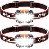 Gritin Stirnlampe LED, [2 Stück] LED Stirnlampe Kopflampe Superhell mit 3 Modi, IPX5 Wasserdichte Leichtgewichtige Mini Stirnlampe fürs Laufen, Campen, Joggen, Angeln, für Kinder