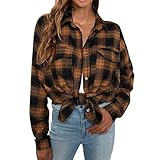 Karierte Jacke Damen Mit Knöpfen Hemdjacke Übergangsjacken Kariert Hemdbluse Übergangsjacke Ohne Kapuze Mantel Herbstjacke Mit Revers Damenjacke Frauen Casual Hemd Oberteile Outwear Knöpfe Jacken