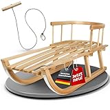 Kinderschlitten 90 cm mit Rückenlehne - Holzschlitten aus massivem Buchenholz - Rodelschlitten Schneeschlitten Davoser mit Leine & Griff - robuste Kufen mit Leichtlauf-Stahlkufenbeschlägen