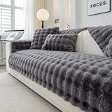 Weiche Plüsch Sofabezug Waschbar - Neue Rutschfeste Sofa überzug 1 2 3 4 Sitzer Couch überzug für Sektionssofa, Flauschiger Kunstpelz Sofa Sitzkissenbezug L Form Möbelschutz (Dunkelgrau, 70x150cm)