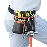 quipuda Werkzeuggürtel Herren, Echtes Leder Werkzeug Gürteltasche, Mit verstellbarem Hüftgurt, Werkzeugtasche mit Hammerhalter für Tischler, Gärtner, Rahmenbauer, Dachdecker, Handwerker