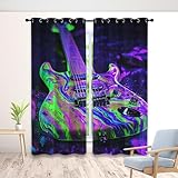DlaQoryx Blickdichte Vorhänge Gitarre Vorhang, Thermovorhang Kälteschutz Gardinen Rockmusik Musikinstrument Ösen Verdunkelungsvorhang für Schlafzimmer Wohnzimmer, 145x140 cm(Hxb) 2er Set