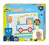 Lena 35623 - Mosaik Steckspiel Set, Steckmosaik mit 100 farbigen Stecker, Mosaikstecker Ø 10 mm, Mosaikspiel für Kinder, Komplettset mit Steckplatte ca. 21 x 16 cm und Organizer, bunt, Mittel