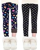 Domee Mädchen Leggings Gefüttert Thermoleggings Winter Warme Hosen 2er-Pack Sterne und Punkte 116-122 (Herstellergröße 120)