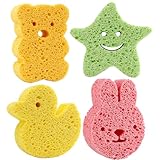 Badeschwamm Kinder, Ouceanwin 4 Stück Baby Badeschwamm Duschschwamm Kinder, Baby Wasch Schwamm, Badeschwämme Süß, Duschschwamm Babys, Cartoon-Form Konjac Badeschwamm für Baby