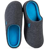 VeraCosy Damen Zweifärbig Hausschuhe Weich Bequem Strick Memoryschaum Rutschfest Pantoffeln Blau Grau, 40-41 EU