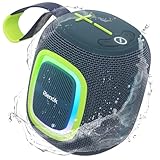 RIENOK Bluetooth Lautsprecher Klein mit Licht FM Radio Bluetooth 5.3 Musikbox Kabellos Bass Box mit 15 Stunden Spielzeit Stereo Tragbar Wasserdicht TF Karte USB Stick Teal