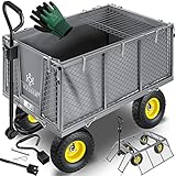 KESSER® Bollerwagen 550kg belastbar Gartenwagen Transportwagen Gartenkarre herausnehmbare Plane Gerätewagen Handwagen vielseitig einsetzbar inkl. Handschuhe Grau