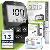 Maxi-Sparset : adia Blutzuckermessgerät (mg) + 110 Blutzuckerteststreifen, 110 Lanzetten, 1 Stechhilfe, 1 Etui, zur Blutzucker-Selbstkontrolle bei Diabetes