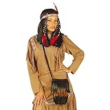 Amakando Indianerin Handtasche Pocahontas Umhängetasche Schultertasche Fransentasche Indianerschmuck Beuteltasche Kostüm Accessoire Damen Indianer Tasche mit Federn