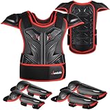JUSTDOLIFE 5 Stück Motorrad Schutz Jacke, Motorrad-Rüstungsset für Kinder Jugend-Motocross Schutzkleidung für Jungen Mädchen Brustschutz mit Ellbogen Knieschonern für Radfahren Skateboarden