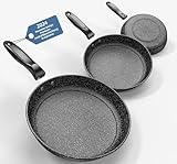 Pfannenset 3-teilig, 26cm+28cm+30cm Bratpfanne 3-teiliges Set zum Kochen, professionelle Bratpfannen mit Antihaftbeschichtung und kühl bleibendem Griff, PFAS-frei, spülmaschinenfest (GH1)