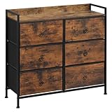 WOLTU Kommode mit Schubladen, Schrank mit 6 Stoffschubladen, Aufbewahrungsschrank Sideboard für Schlafzimmer Wohnzimmer Flur, Metallrahmen, Industrial Stil, Vintagebraun Schwarz, SSK010shm