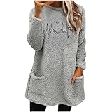 Langarmshirt Damen Bedrucktes Rundhals Langarm T-Shirt Dick GefüTtert Elegant Pullover Sweatshirt Lockeres Oberteile Fleecefutter Rundhalsausschnitt Shirts Freizeitkleidung Modisches Tops