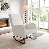 VixorLuilith Schaukelstuhl,Stillsessel Relaxsessel mit Holzsockel Fußstütze Verdicken Schaukelsessel, Armlehne, Relaxsessel für Wohnzimmer, Schlafzimmer, Babyzimmer & Leseraum (Weiß)
