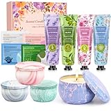 Duftkerzen Geschenkset für Frauen丨Geschenke Geburtstage, Weihnachten, Muttertag, Valentinstag, Jahrestage 丨4 Handcreme +4 Duftkerze+ 4 Augenpads丨Geschenke für Mamá, Amiga, Novia