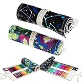 Leinwand Pencil Wrap, 2 Stück Stifterolle Rollmäppchen, 24 Löcher Verpackungshalter Bleistift Wrap Kasten Bleistifthalter, Konstellationsmuster Bleistift Wrap, Stifte Mäppchen Rolle, für Künstler