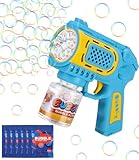 Goxiry Seifenblasenmaschine Elektrisch Seifenblasenpistole mit LED Licht und 150 ML Seifenblasen Flüssigkeit Seifenblasen Pistole für Sommer, Outdoor-Aktivität, Geburtstag, Party, Blau