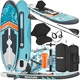 tectake® SUP, Stand Up Paddle Board, Standup aufblasbar, SUB mit Pumpe, Kajak Boot Sitz, Finnen, Rucksack, Doppelpaddel, Paddel, für Wassersport und Paddling, bis 200 kg belastbar - türkis/orange