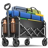 SURFOU Bollerwagen faltbar 160kg belastbar & 120L Volumen | Mit 360° All-Terrain Reifen | Robustes Stahlchassis & Wetterfeste Plane | Ideal für Camping, Strand und Festival (Schwarz)
