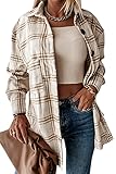 HVEPUO Bluse Damen Hemdjacke Oberteile Elegant Blusen Longbluse Flanellhemd Hemd Karohemd Blusenshirt Holzfällerhemd Hemdbluse Karobluse Kleidung 2023 Braun M