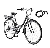 Teutoburg Senne Fahrrad Pedelec Citybike Elektrofahrrad schwarz, E-Bike 28 Zoll, 10,4 Ah/36V Lithium Ionen Akku, 7-Gang Shimano-Kettenschaltung, inkl. Panzerkabelschloss
