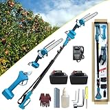 Verbesserte elektrische 4-in-1-Astsäge und Astschere für hohe Äste, 8-Zoll-Mini-Kettensäge, kabellos mit 125–220 cm Verlängerungsstange, mit 2 1,3-Ah-Akkus, Baumschneider, Astschneider