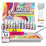 KIYARI Wasser-Marmorierfarben-Set – 12 intensive Farben+10 A3-Blätter – Bastelsets Für Jungs & Mädchen ab 6 Jahren – Malen auf Wasser & Kunstwerke schaffen – Geschenk für Kinder & Erwachsene