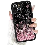 Xylota Handyhülle für iPhone 14 6,1' Hülle, Aesthetic Blumen Bunt Muster Mädchen Frauen Case, Weich Silikon Dünn TPU Bumper Stoßfeste Kratzfest Schutzhülle Cover für iPhone 14, Schwarz