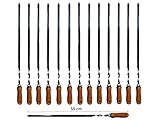 walexo Grillspieße Schaschlikspieße Schampura Edelstahl 550x10x2mm mit Holzgriff (14 x Schaschlikspieße)