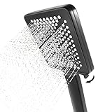 Duschkopf Wassersparend 6 Strahlarten, Quadratische Dusche, Große wassersparende Hochdruckdusche, Anti Kalk Düsen Sparduschkopf, Verchromt Wassersparen Brausekopf Dusche (Schwarz)