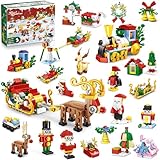 INSOON 24 Päck Weihnachten Bauspielzeug 2024, 50 in 1 Weihnachts Bauset Spielzeug, Weihnachtsbaum Weihnachtsmann Zug Haus Bausteine 609 Stück, Geschenke für Kinder Jungs Mädchen Alter 6-12+