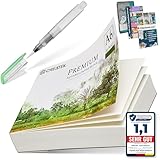 CreaTek Aquarellpapier A6 300g mit 60 Blatt [ Premium Qualität für brillante Aquarelle ] Naturweiß & Kaltgepresst Aquarellblock A6 inkl. Gratis Zubehör & Videokurs - Aquarellpapier Karten