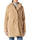 Noisy May Damen Langer Kunstfell Mantel | Warme Teddy Winter Jacke | Lamm Plüsch Parka ohne Kapuze NMGABI, Farben:Beige, Größe:36