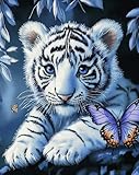 N.LANSHAN Tier Diy Knüpfstern Set Fantasie Weißer Tiger Diy-Knüpfset，Handarbeit，Stickerei，Wandteppich，Teppichherstellung，Geschenk Für Heimwerker 52x38cm