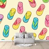 Fototapete Cartoon-Textur-Flip-Flops 3D EFFEKT Wand Dekoration Anpassbar Tapete 400 x 280 cm für Wohnzimmer Schlafzimmer Flur Modern Vlies Tapete Vliestapete Wandtapete Kinderzimmer Bunt