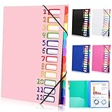 Tatxmalv A4 Dokumentenmappe, Fächermappe, Dokumentenmappe mit 12 Fächer, Mappe Organizer mit Gummizug für Büro Dokumente, Schule Hausaufgaben und Papier, Wasserdicht, mit Etikett (Rosa)