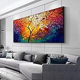 Kunstdrucke auf Leinwand, Motiv: Baum des Lebens, bunter roter und blauer Baum, moderner Wandkunst, Bilder für Wohnzimmer, Schlafzimmer, Heimdekoration, 50 x 100 cm, rahmenlos