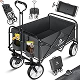 KESSER® Bollerwagen faltbar Handwagen Transportkarre Gerätewagen inkl. 2 Netztaschen, Seitentasche & Cover klappbar PVC-Reifen bis 80 kg Tragkraft Transportwagen Gartenanhänger ohne Dach, Anthrazit