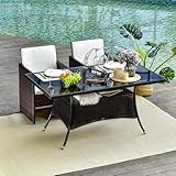 SUKY Outsunny Esstisch Gartentisch Polyrattan Glastisch150 x 85 x 74cm, Sicherheitsglas Braun Schwarz, ideal für Garten & Terrasse