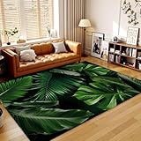 Houient Teppich mit tropischen Blättern, 180 x 230 cm, nordische grüne Pflanzen, Monstera, Palmblatt, Bananenblätter, gemütlich, reduziert Lärm, waschbar, florales Wohnzimmer, Teppiche für Badezimmer