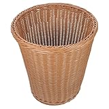Healeved Rostfreier Metall Müllcontainer Rund Gewebt in Rattan Optik Handgeflochtener Papierkorb ohne Deckel Kompakt und Leicht für Büro und Haushalt Beige