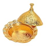 Haofy Dekorative Zuckerdose mit Deckel, Süßigkeitenschale aus Goldfarbener Zinklegierung für Zuhause, Hochzeit, Buffet
