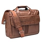 Herren Laptoptasche, 39,6 cm (15,6 Zoll), Leder, wasserabweisend, für Geschäftsreisen, Aktentasche, Arbeit, Computertasche, Schulranzen, Geschenk für Ehemann, Braun