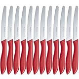 Brotmesser Wellenschliff,12 teilig,Ruffulon Brötchenmesser Set,23 cm Frühstücksmesser,Brot Messer aus Edelstahl,Scharfe Messer Set,Kunststoffgriff Brotzeitmesser,Rot Messerset